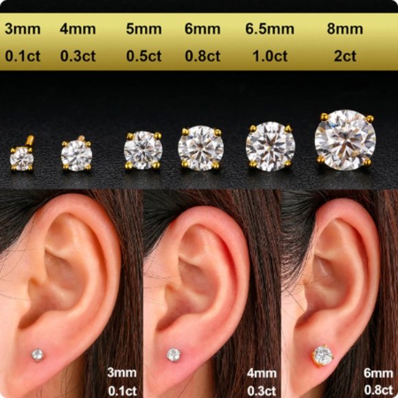 🛳 3mm 0.1Ct GRA VVS1 Certified Diamond Screw-in Sterling Gold Studs
